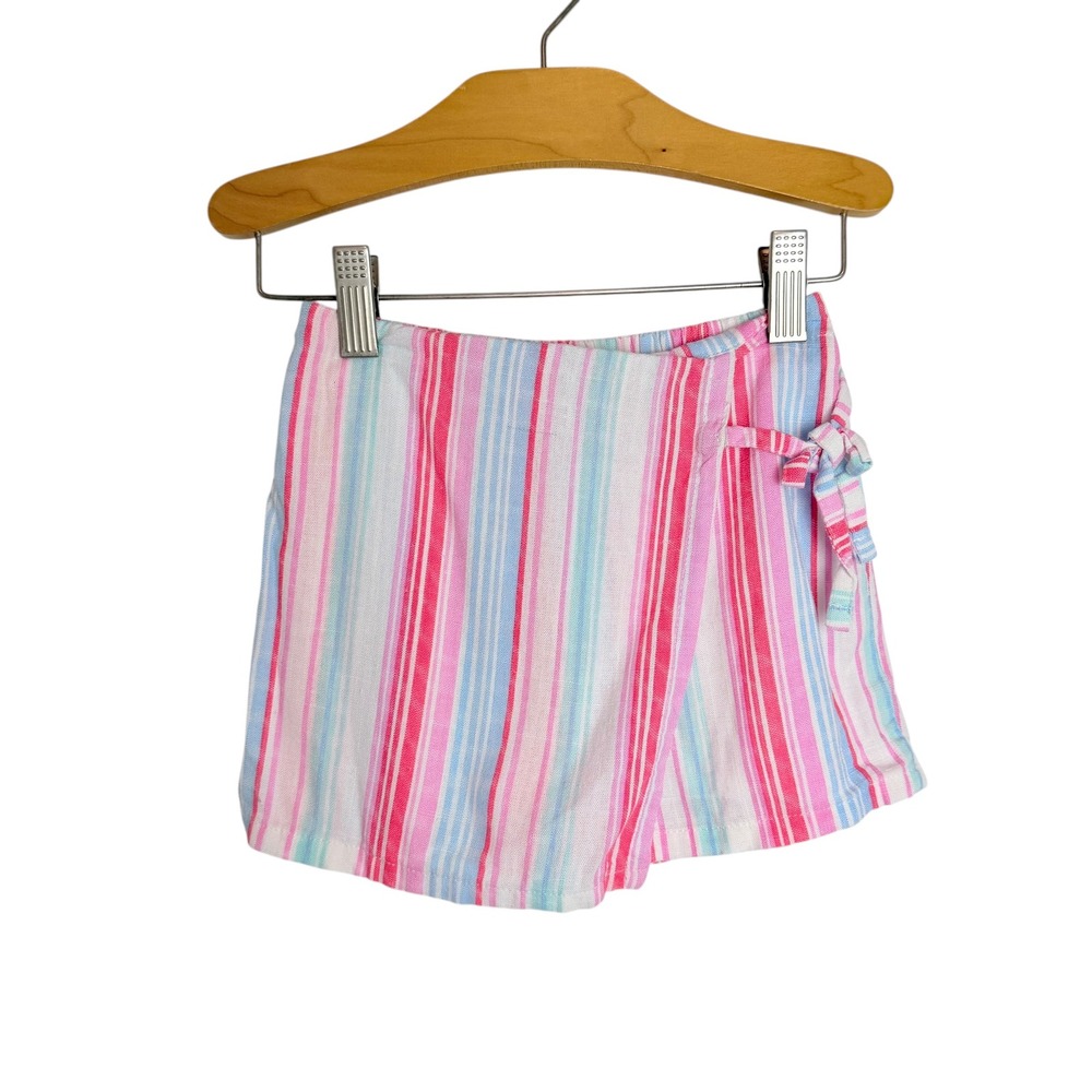 Paisley Lane Girls Striped Wrap Skort Pink Blue White Linen Blend Size 5
